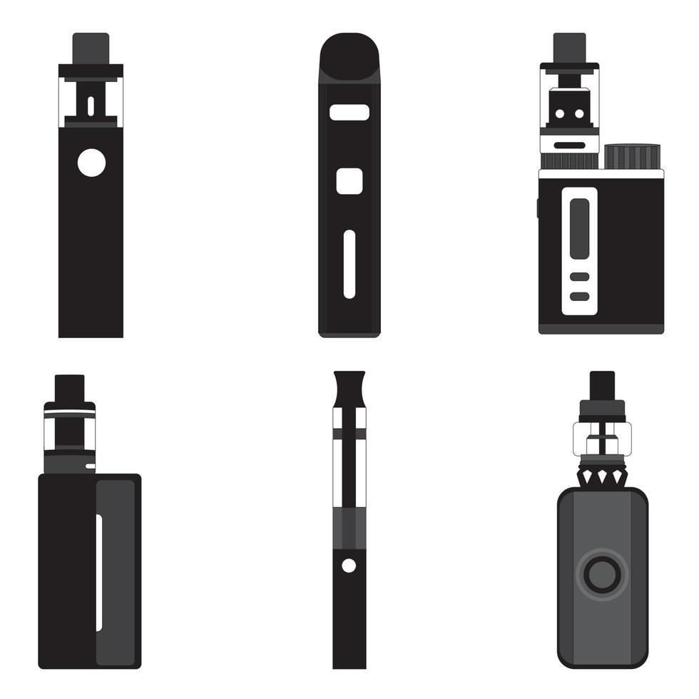 Silhouette of Vape Smoking Tools Vector Illustration on White Background
