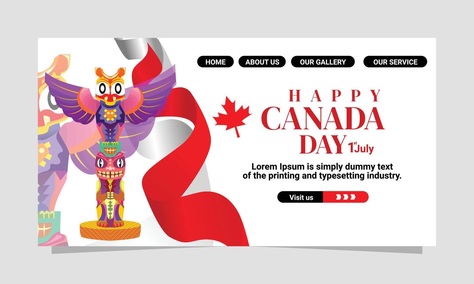 canada independence day website landing page with totem statue vector