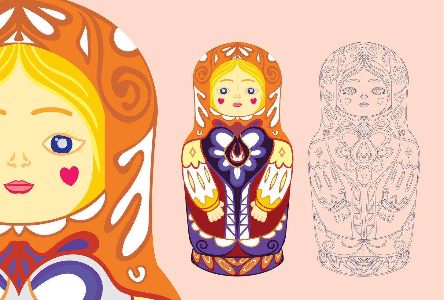 lindo ruso matryoshka muñeca arte vector ilustración