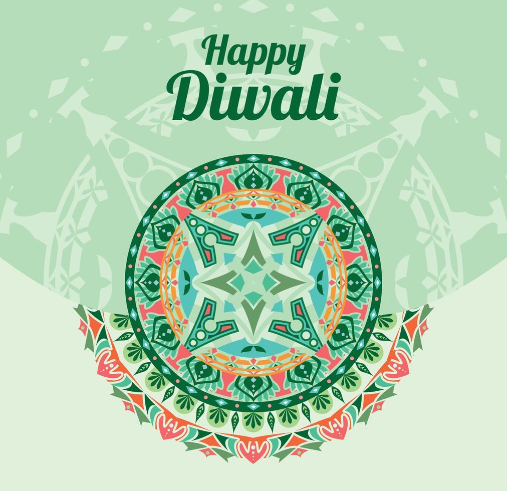 diwali festival celebration mandala poster colorful green mandala carving vector
