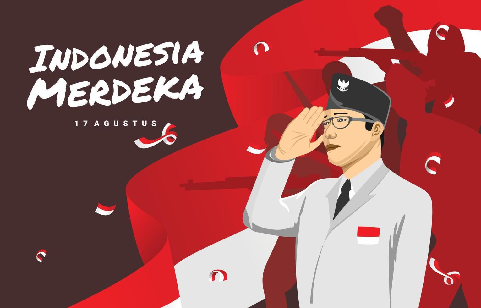 illustration of heroes with the spirit of Indonesian independence vector