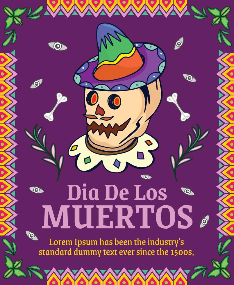 ilustración de plantilla de póster de concepto de realidad dibujada a mano plana de dia de muertos vector