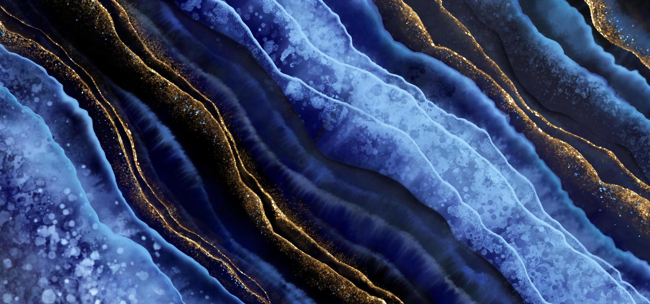 Abstract marble background in blue colours with gold veins photo