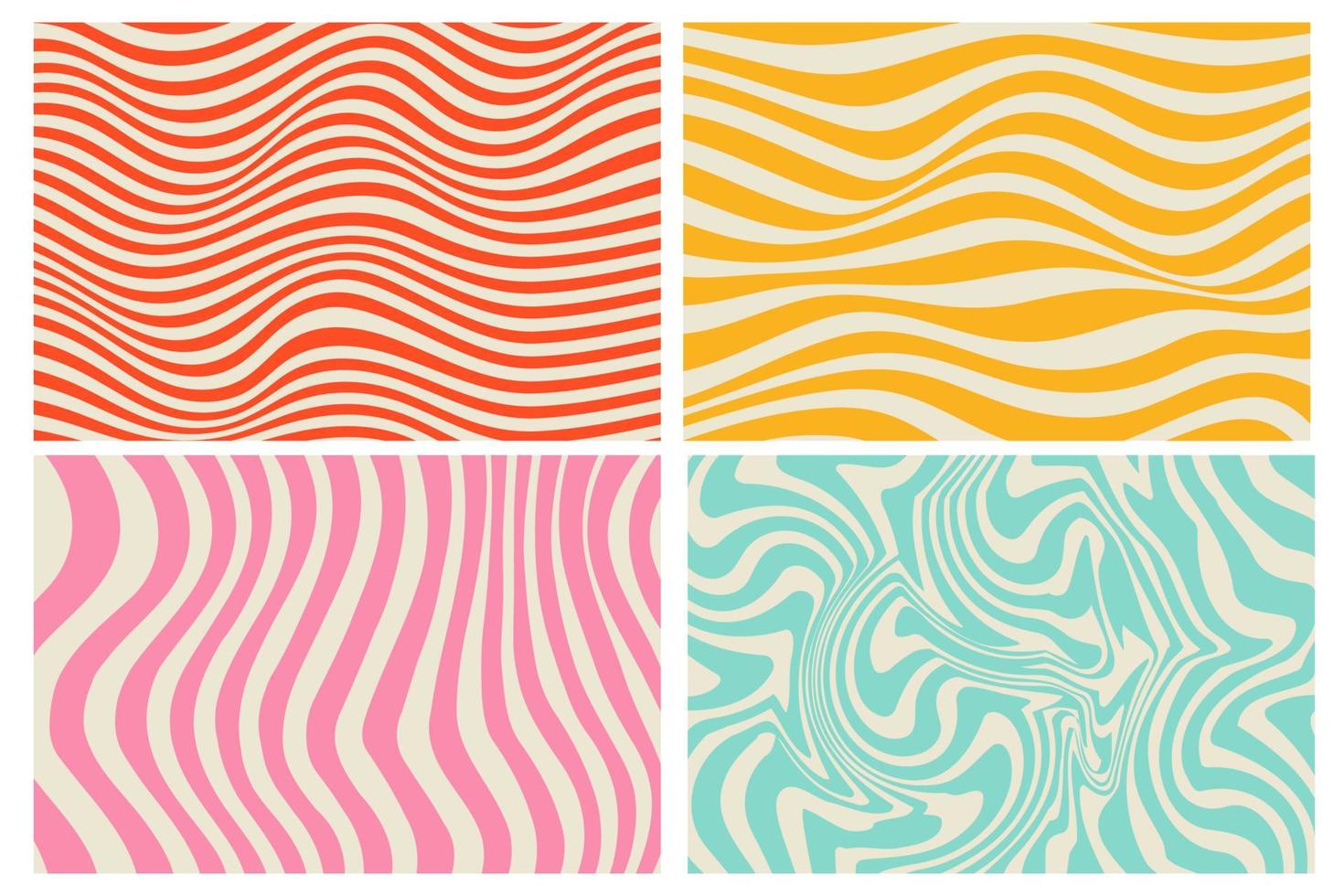 Groovy hippie 70s backgrounds with waves swirl twirl pattern vector