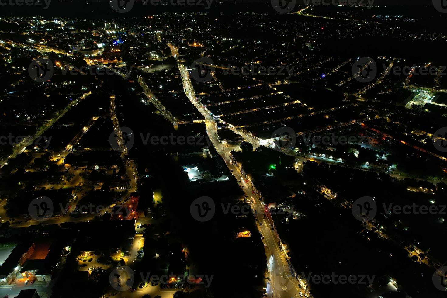 Beautiful Aerial View of British Town at Night photo