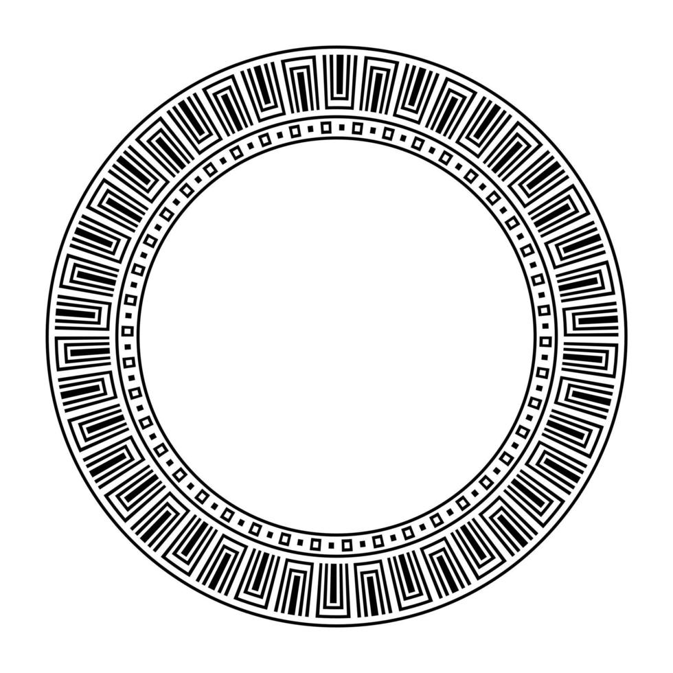 Greek repetetive motif, seamless pattern brush of meander, line maze circle frame, greece key on white background, ancient symbols vector