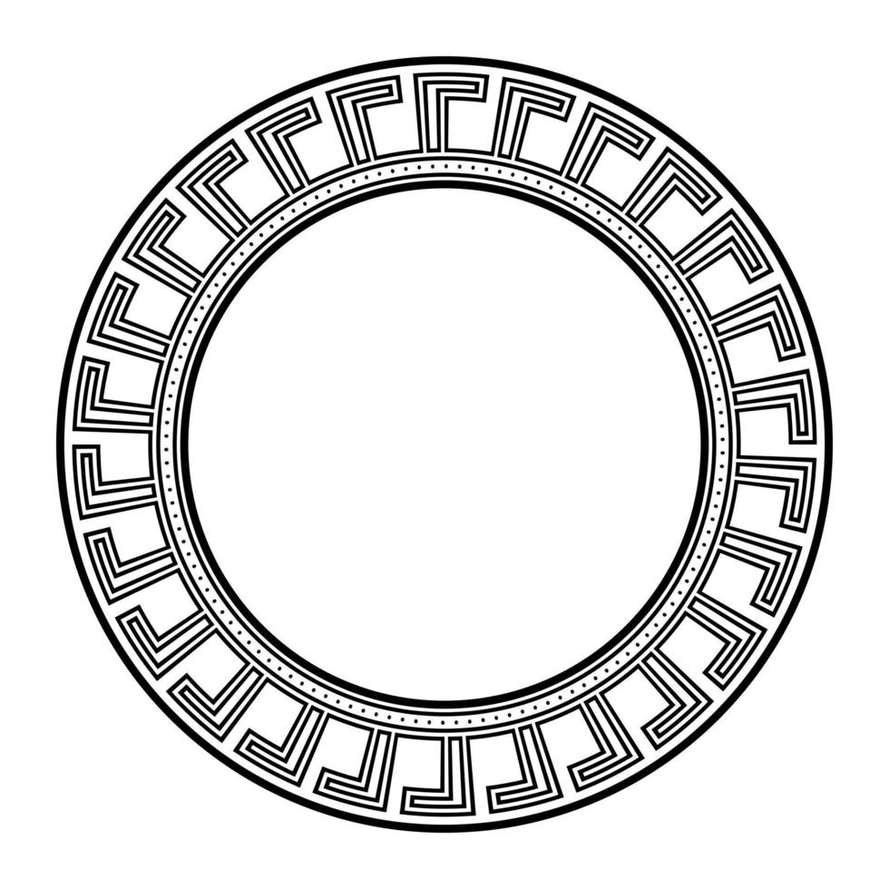 Traditional greek ornament, circle frame meander, geometric maze border, ancient greece, assian, egyptian motif, absrtract background vector