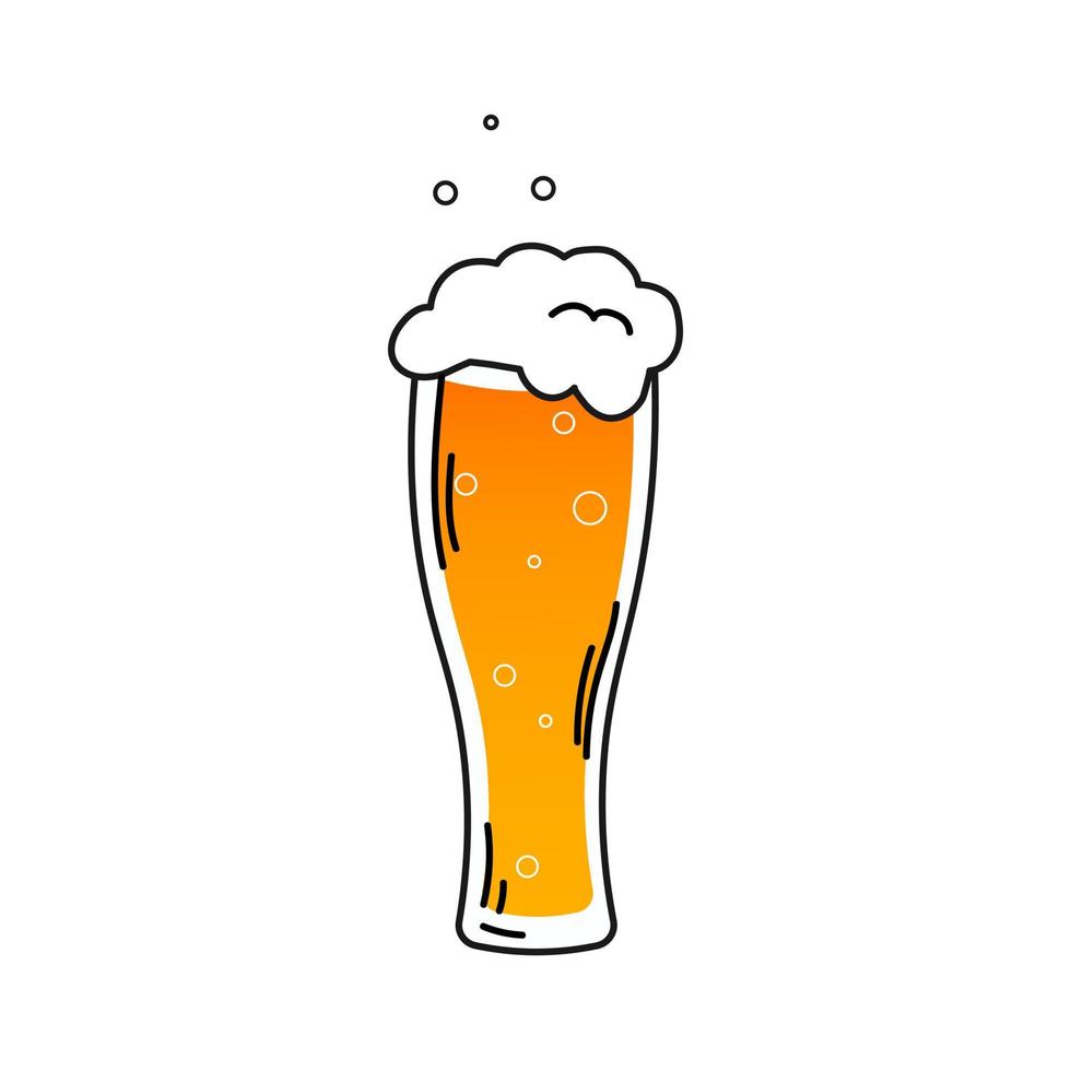 Glass of beer in cartoon style isolated on white background, symbol or icon for party or brewery, doodle of alcohol drink vector