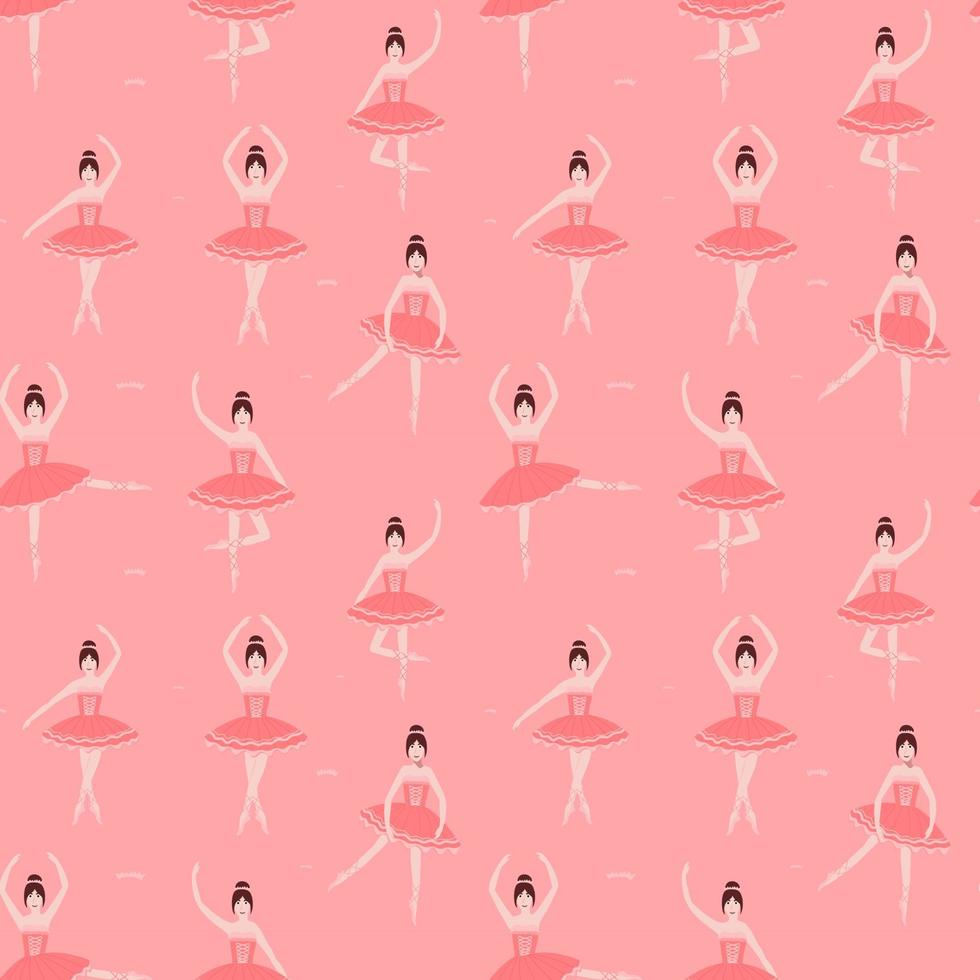 patrón impecable con linda bailarina prima en tutú rosa en diferentes poses sobre fondo rosa, adorno de bailarina para estampado textil, papel de envolver o papel pintado vector