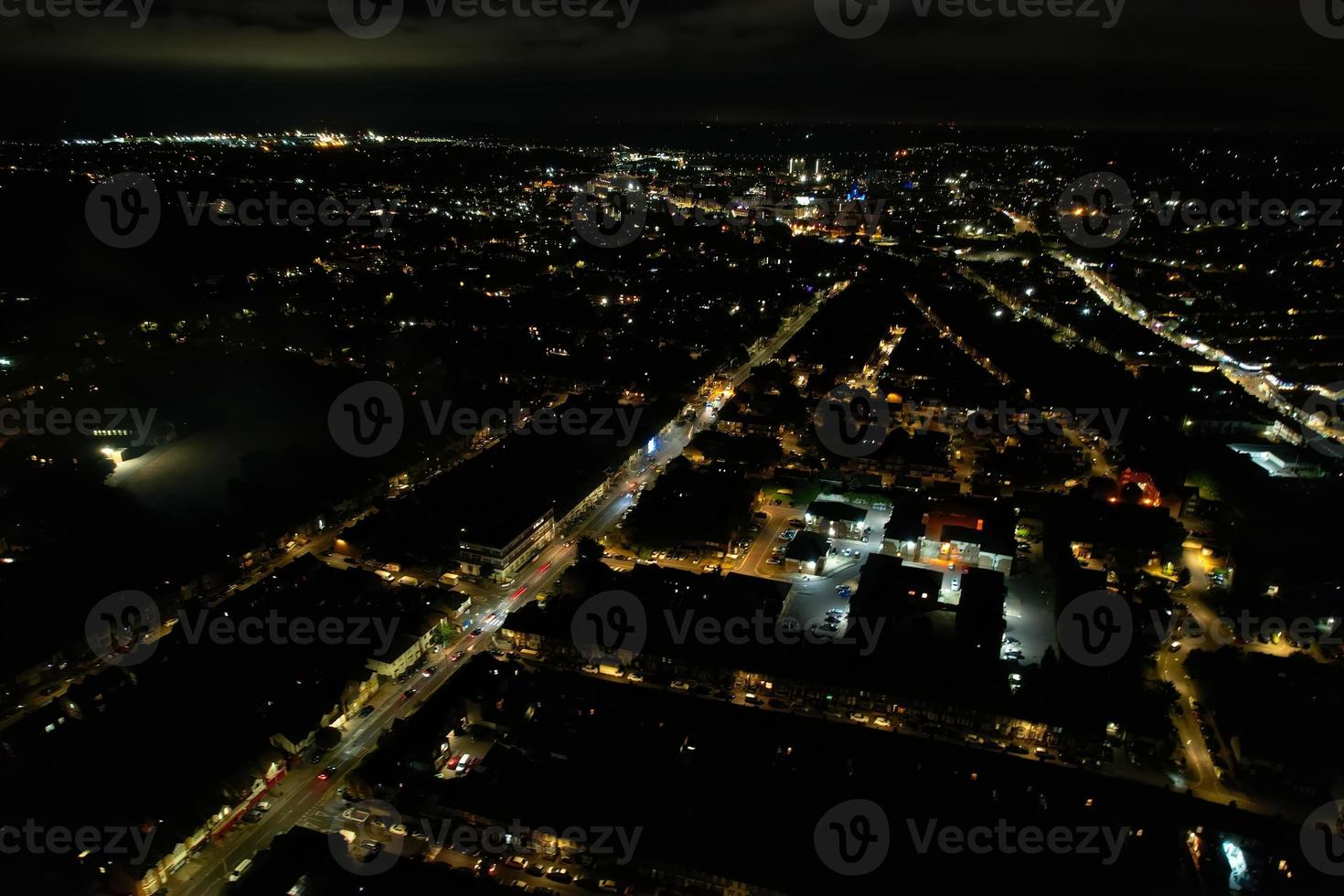 Beautiful Aerial View of British Town at Night photo