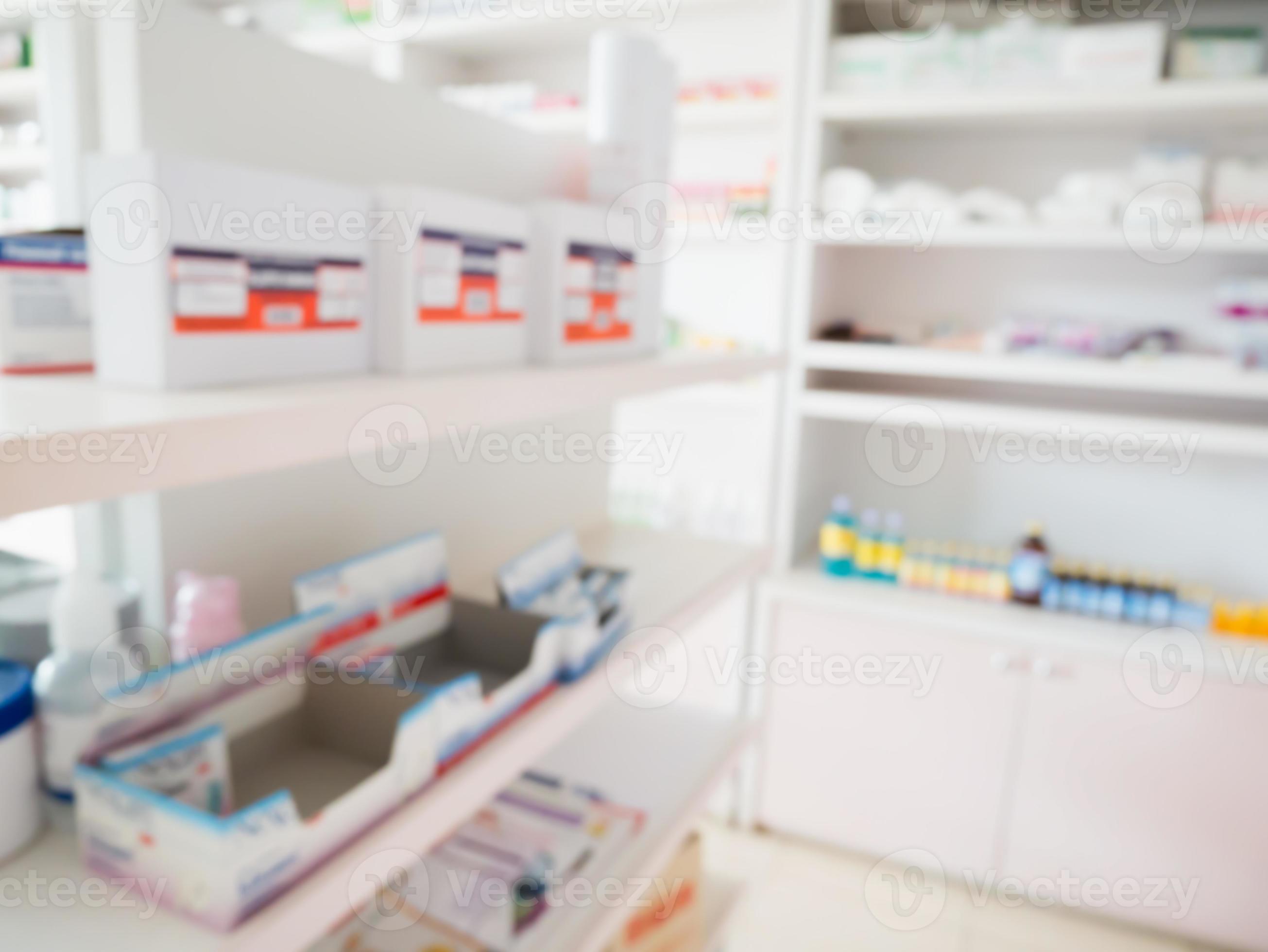 Pharmacy store shelves interior with blurred background 10809109 Stock