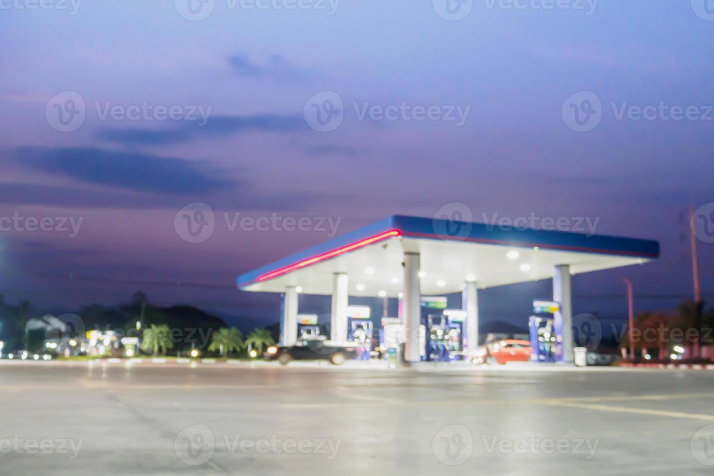 blur gas station with clouds and sky at sunset for background photo