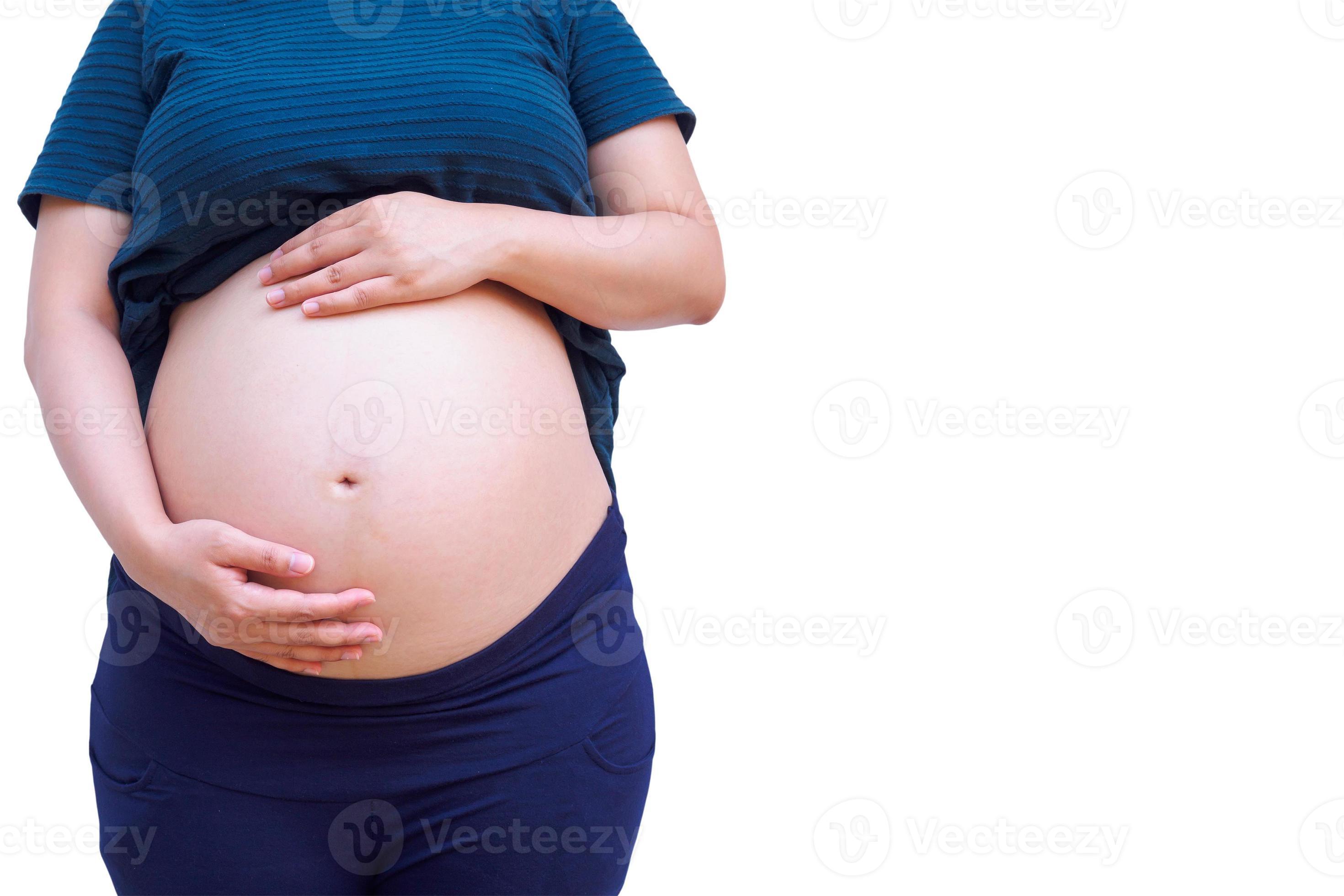 Asian pregnant woman isolated on white