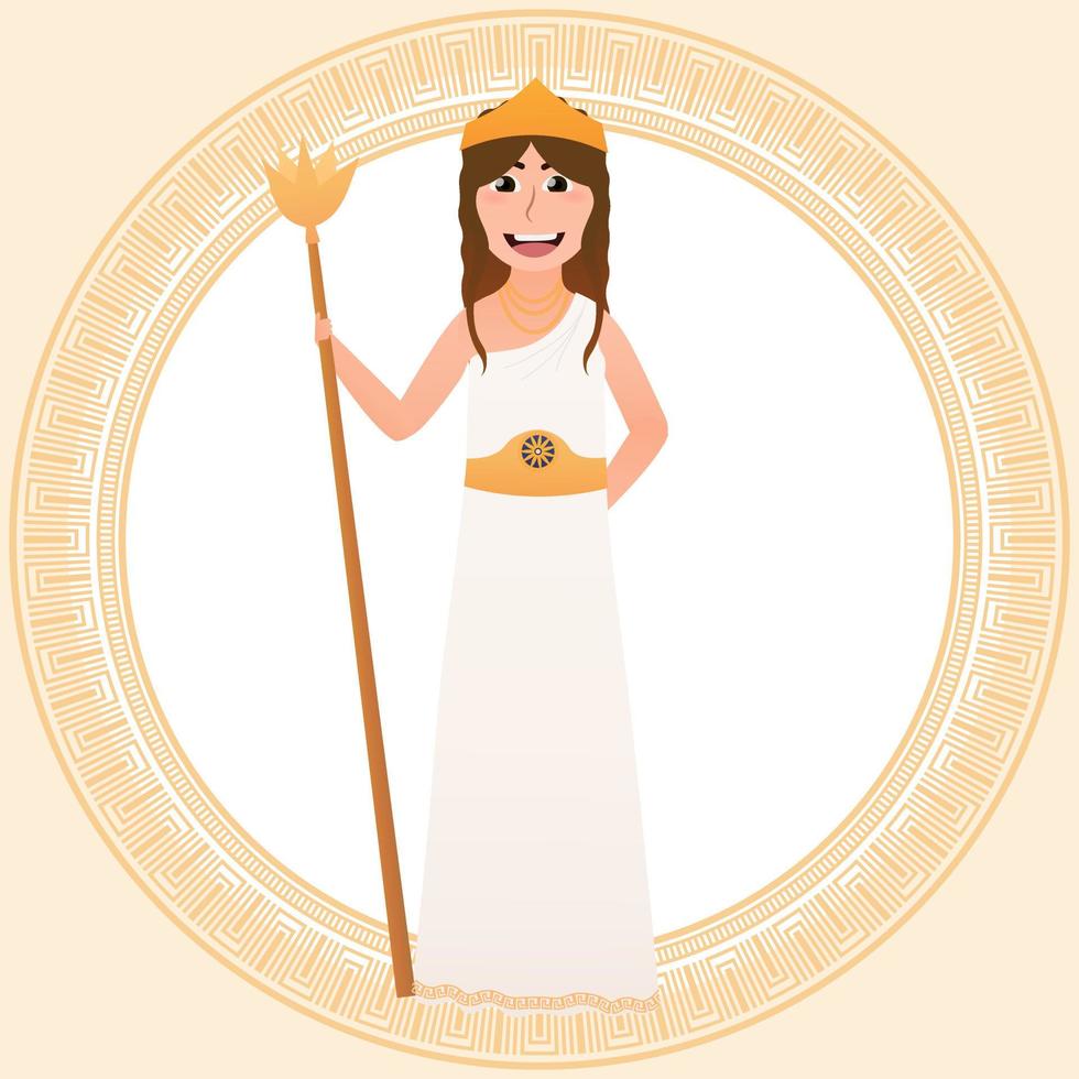 Hera Olympian pantheon goddess, ancient greece character in cartoon style, little girl in costume for masquerade, traditional gown, princess of empire vector