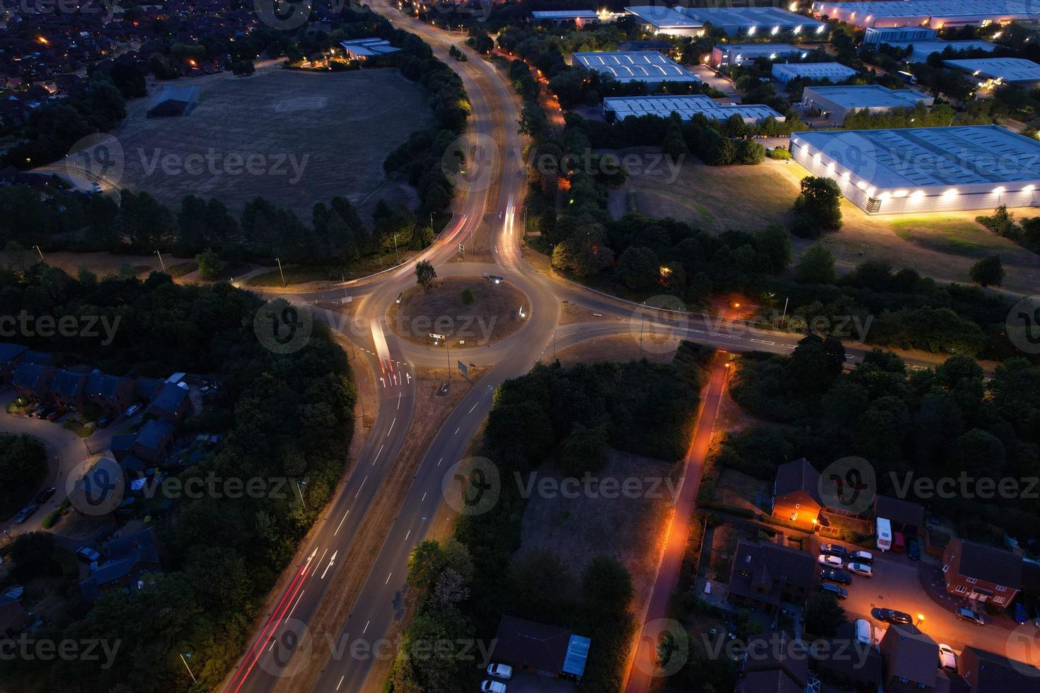 Night Aerial View of British Motorways with illuminated Roads and Traffic photo