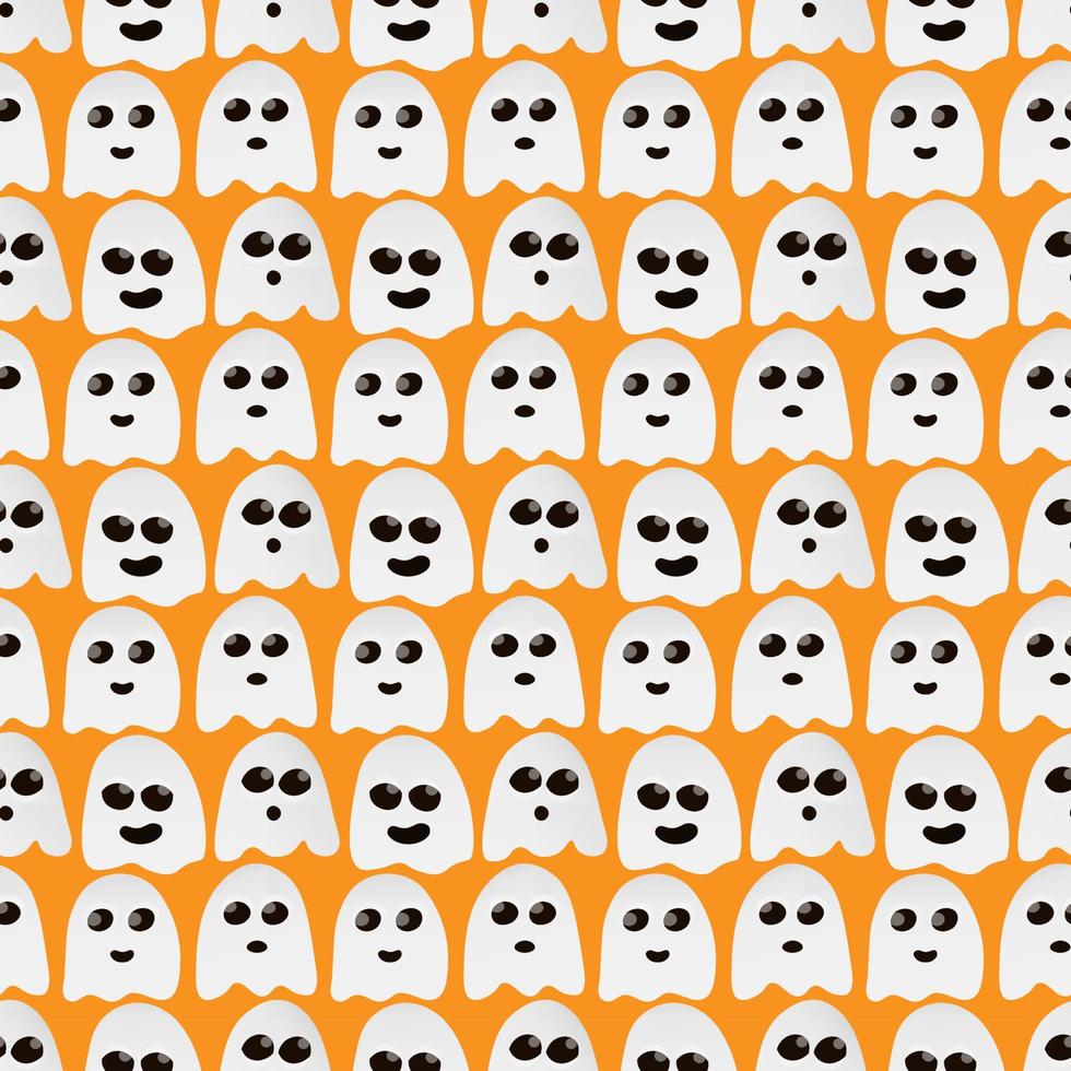 Cute ghost pattern on the orange background for textile, print, childish halloween vector illustration