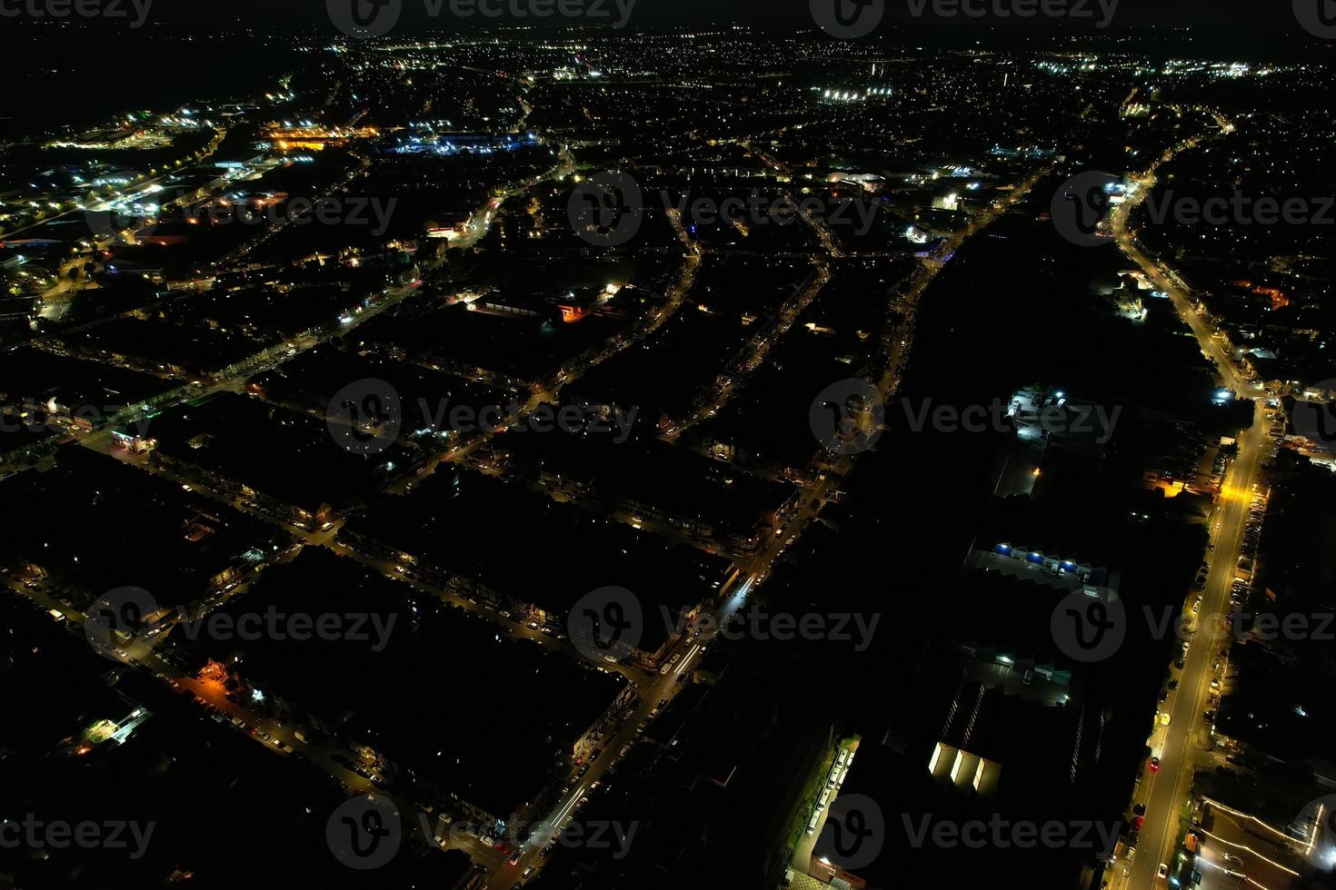 Beautiful Aerial View of British Town at Night photo