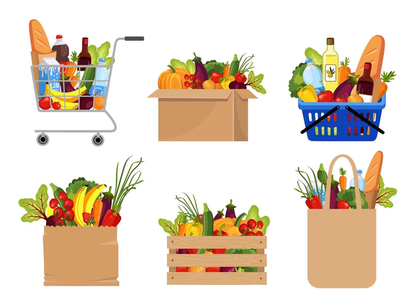 Sets for grocery shopping. vector