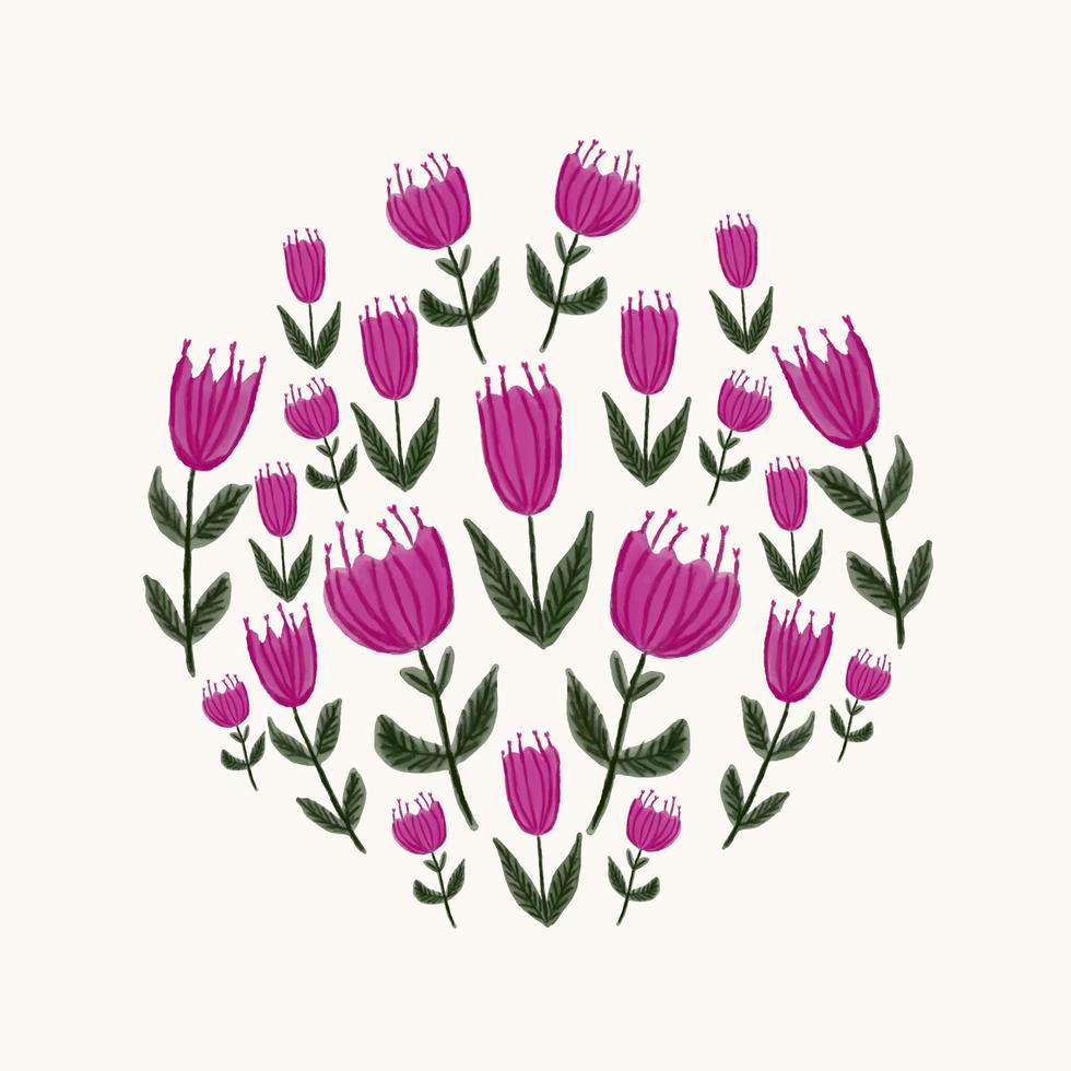 Vector hand drawn style floral logo in a shape of a circle. Circle with flowers. Business identity for boutique, organic cosmetics or flower shop.