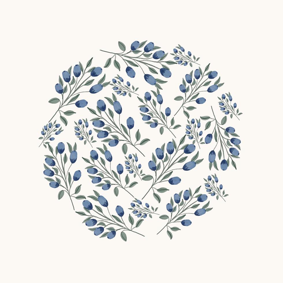 Card template with blueberries and leaves. Hand drawn vector background.