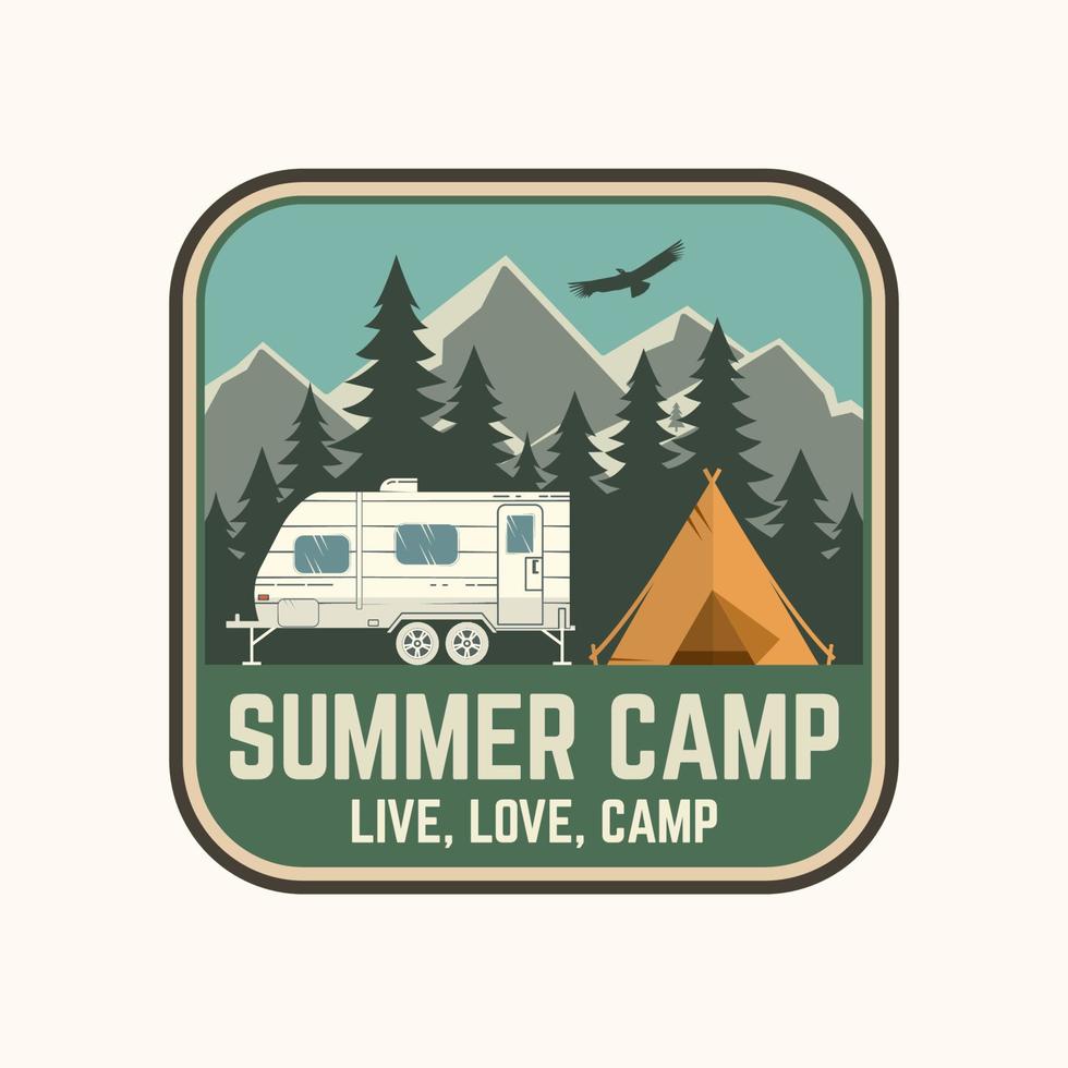 campamento de verano. ilustración vectorial concepto de camiseta o logotipo, estampado, sello o camiseta. vector