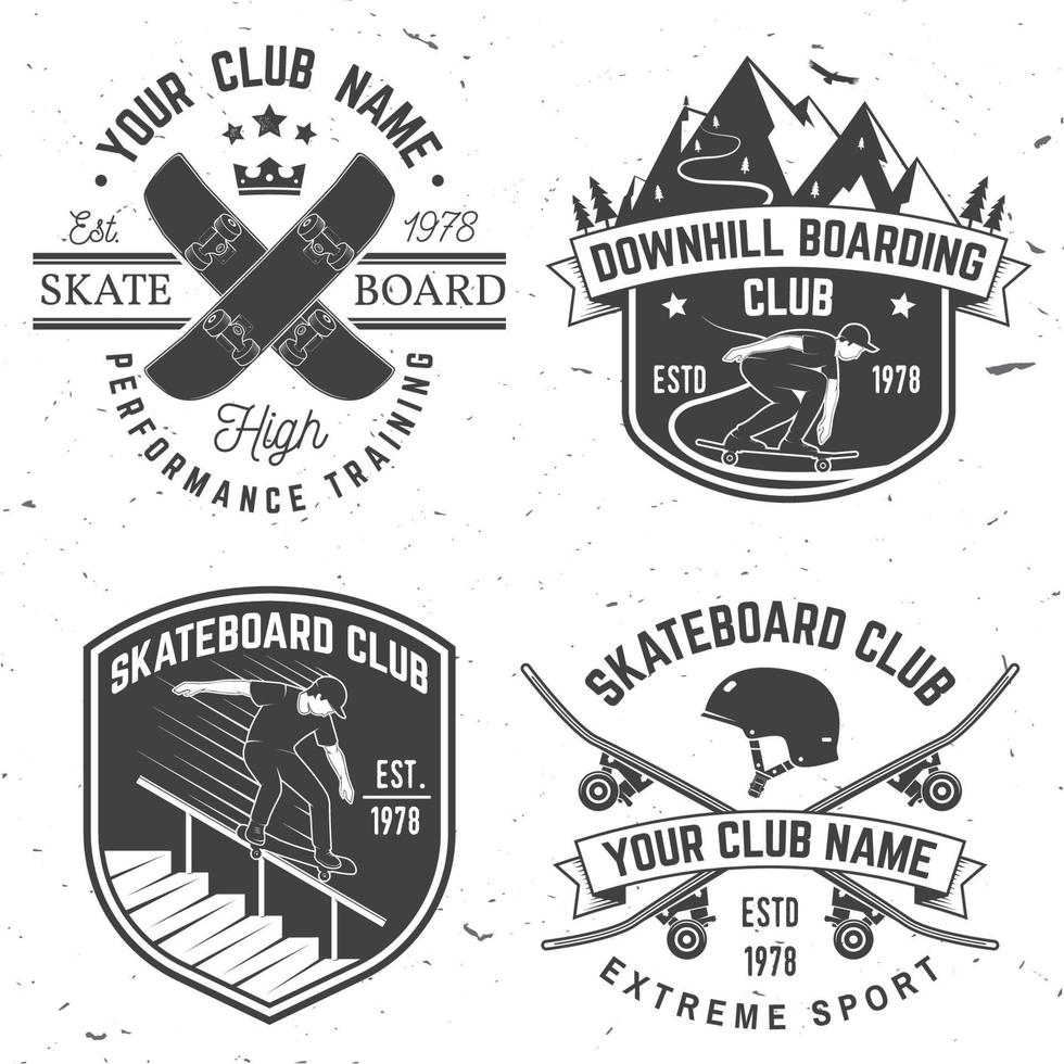 conjunto de insignias del club de skateboard y longboard. ilustración vectorial vector