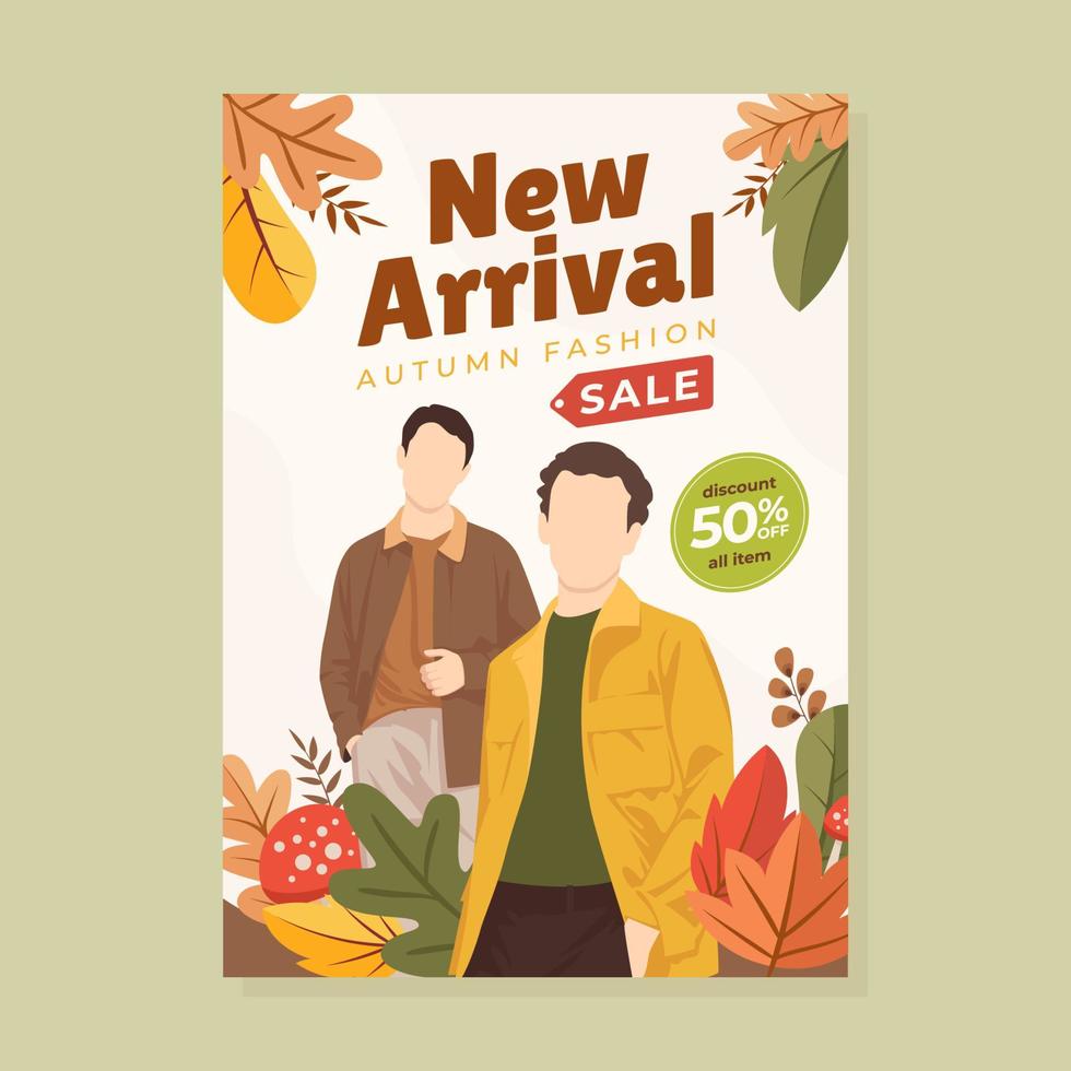 plantilla de póster de venta de moda de otoño de nueva llegada plana vector