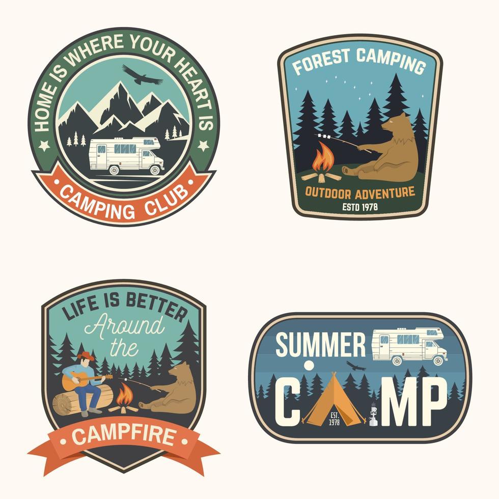 campamento de verano. ilustración vectorial concepto de camiseta o logotipo, estampado, sello o camiseta. vector