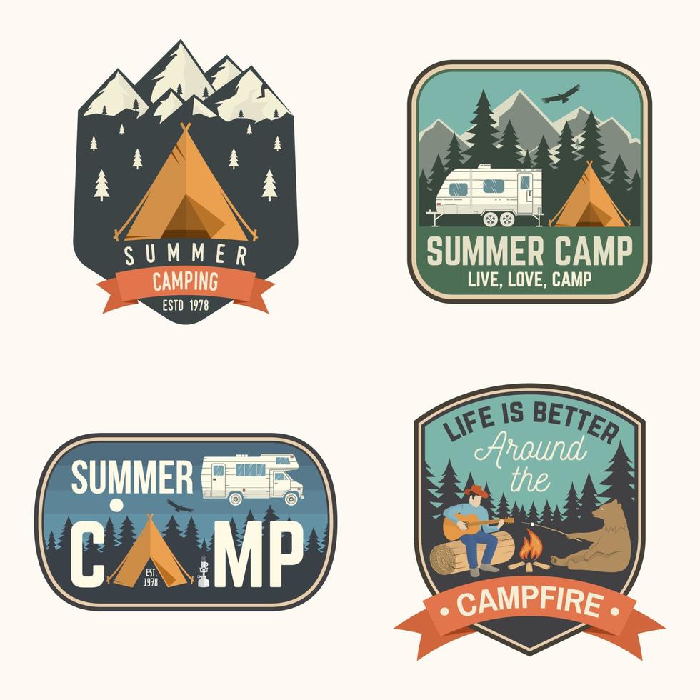 campamento de verano. ilustración vectorial concepto de camiseta o logotipo, estampado, sello o camiseta. vector