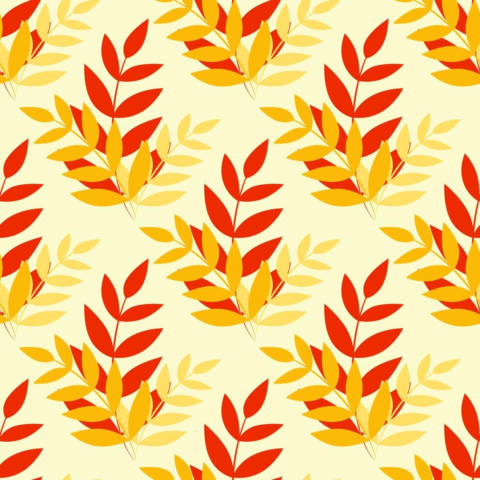 patrón otoñal impecable con hojas en colores cálidos, rojos brillantes, naranjas y amarillos. diseño vectorial dibujado a mano. fondo para scrapbooking, textil o papel de pared. vector