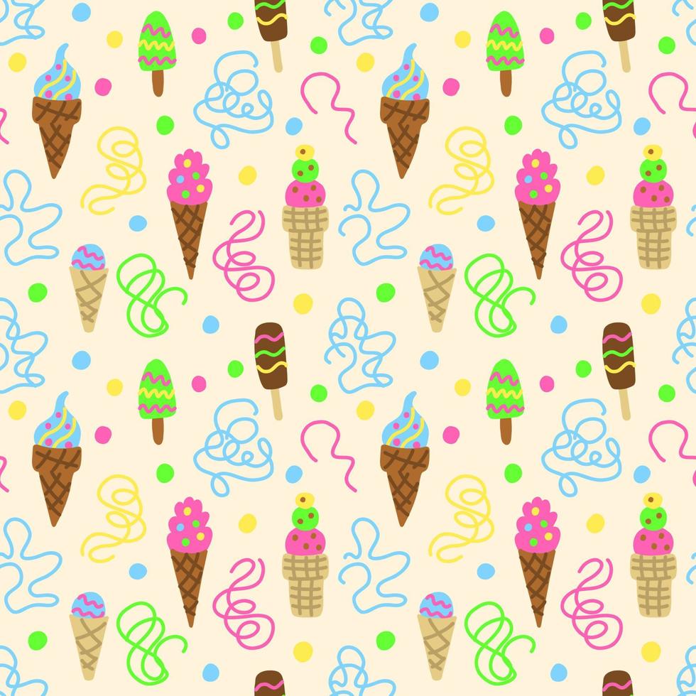 Ice creame seamless pattern with chocolate, eskimo, syrup vector