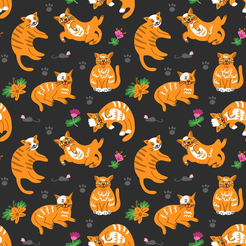 Seamless pattern of funny cats in different poses vector