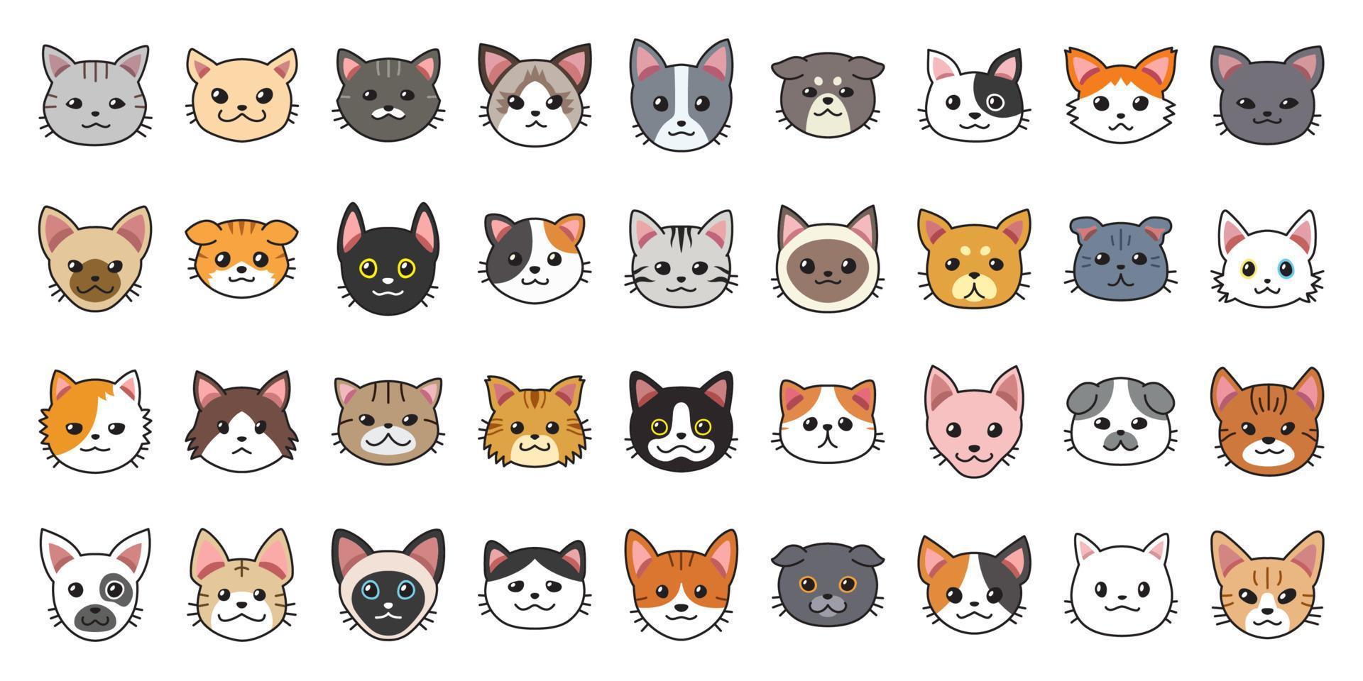 Different type of vector cartoon cat faces 10810765 Vector Art at Vecteezy
