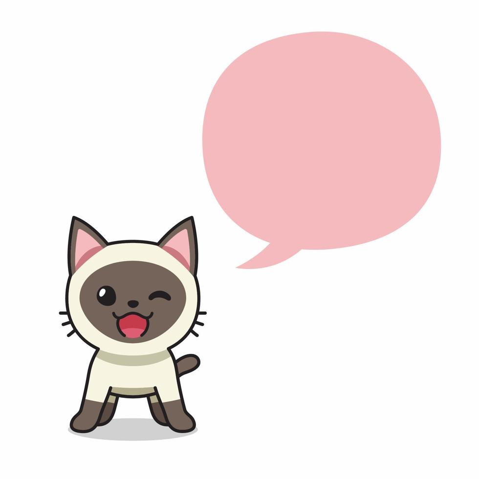 personaje de dibujos animados gato siamés con globo de discurso vector