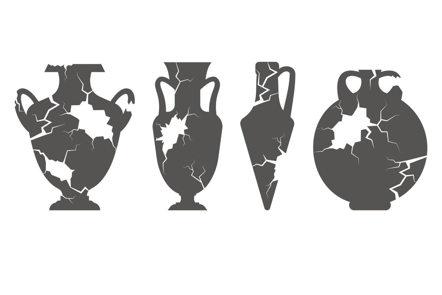 Broken greece vase set. Ancient pottery isolated on white background. Vector illustration.