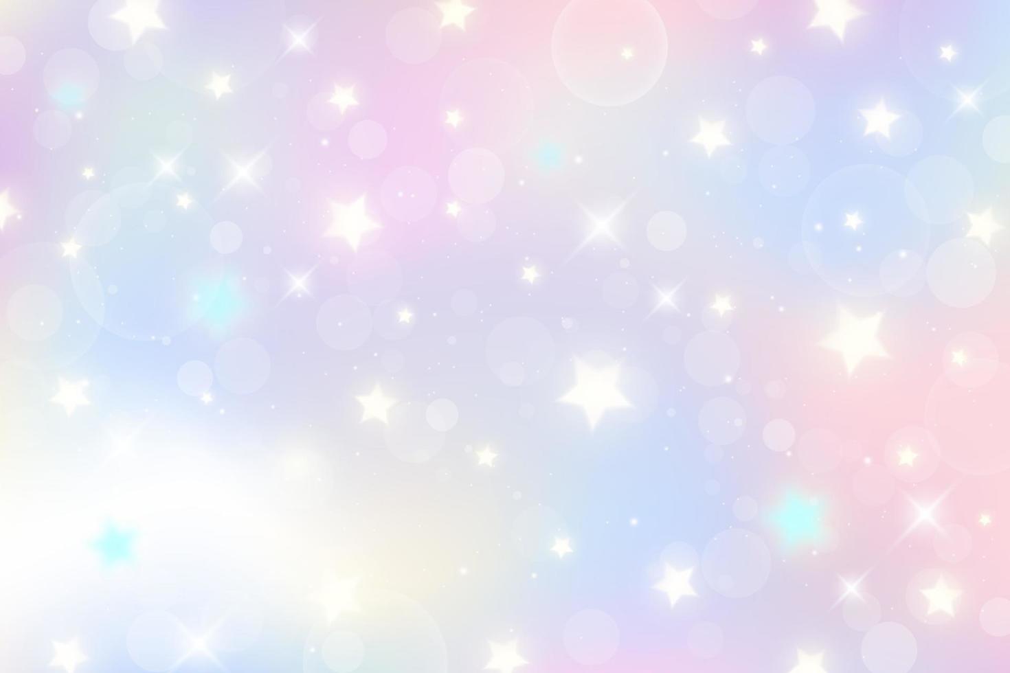 ilustración de acuarela de fantasía con cielo pastel de arco iris con estrellas. telón de fondo cósmico de unicornio abstracto. ilustración de vector de niña de dibujos animados.