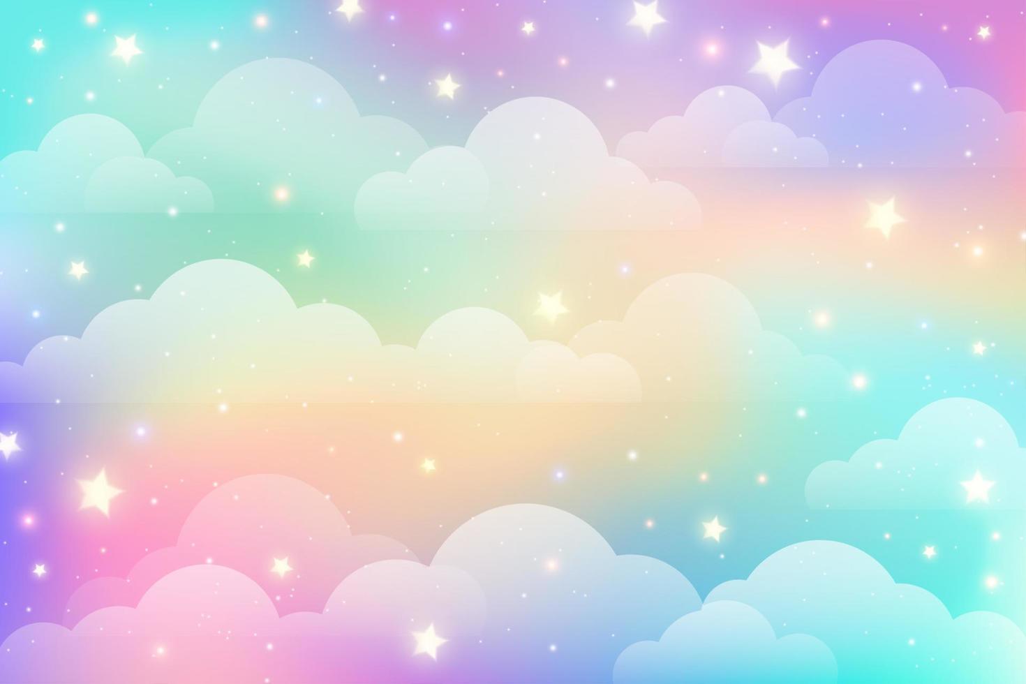 Rainbow unicorn background with clouds and stars. Pastel color sky. Magical  landscape, abstract fabulous pattern. Cute candy wallpaper. Vector.  10810893 Vector Art at Vecteezy