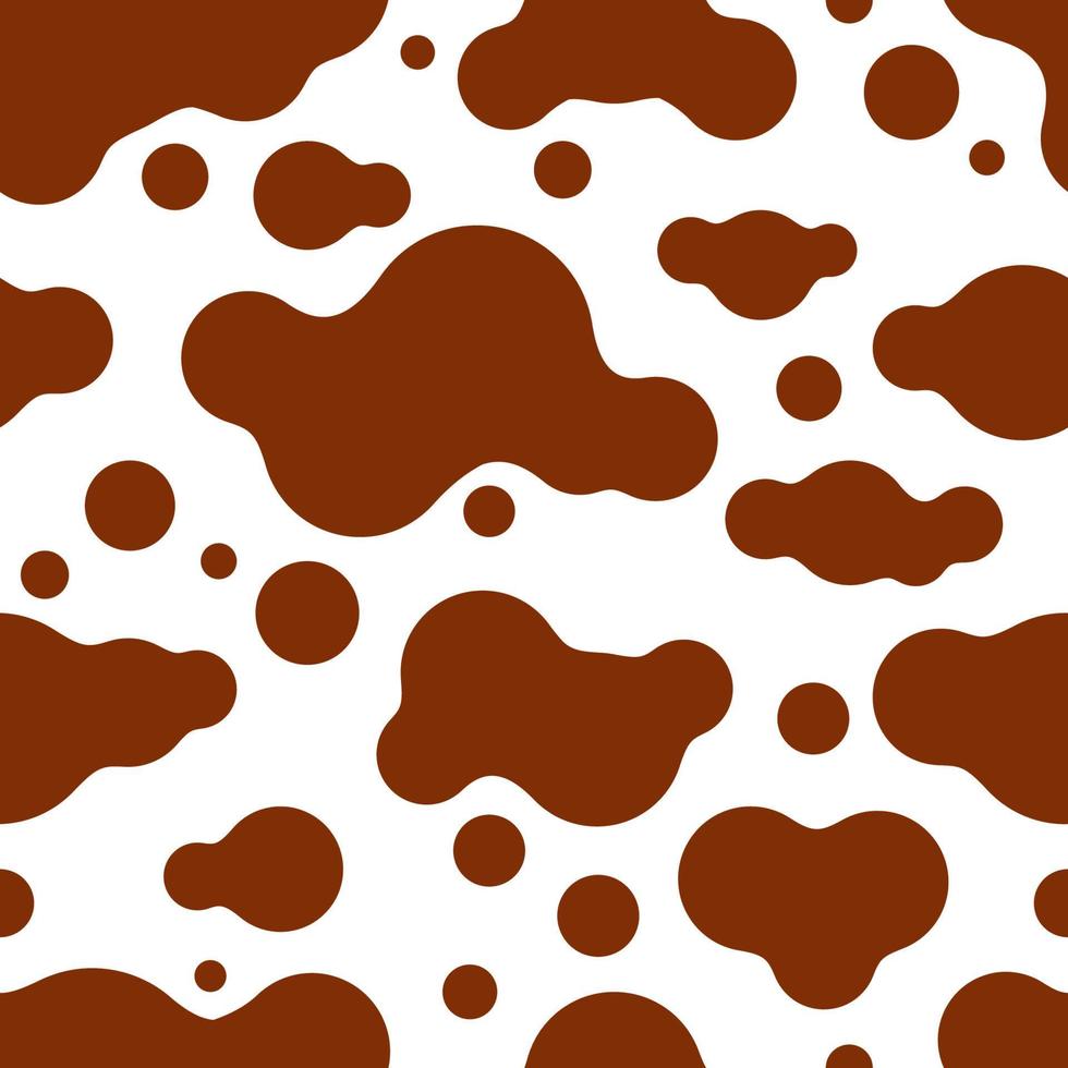 Cow pattern with brown spots. Dairy print. Cute animal seamless background. Dalmatian dog stains. Vector