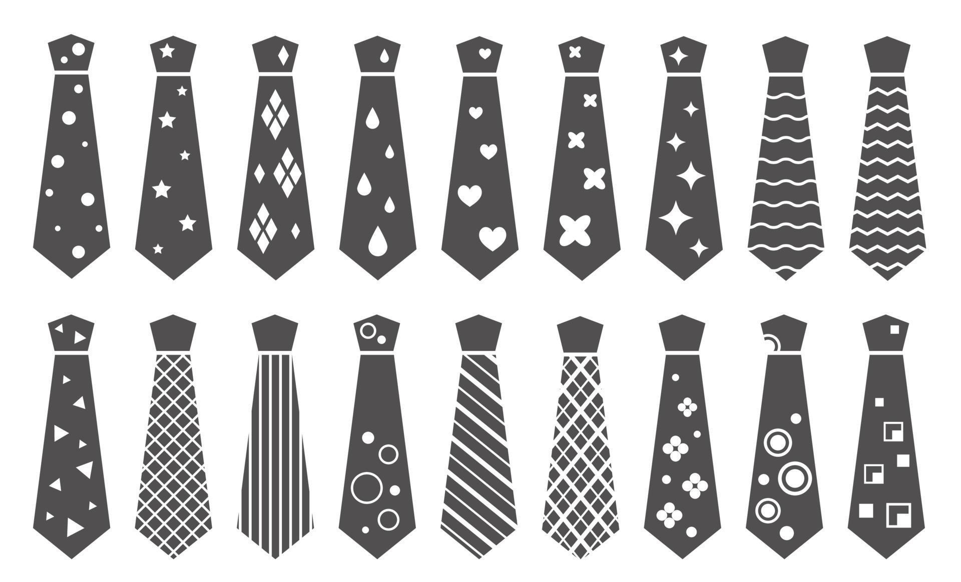 Black ties silhouettes on white background. Necktie icon set for cloth