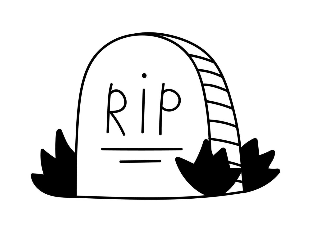 Doodle grave rip isolated. Hand drawn tombstone. Vector halloween illustration