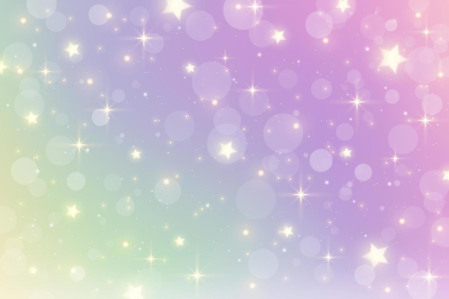 ilustración de acuarela de fantasía con cielo pastel de arco iris con estrellas. telón de fondo cósmico de unicornio abstracto. ilustración de vector de niña de dibujos animados.