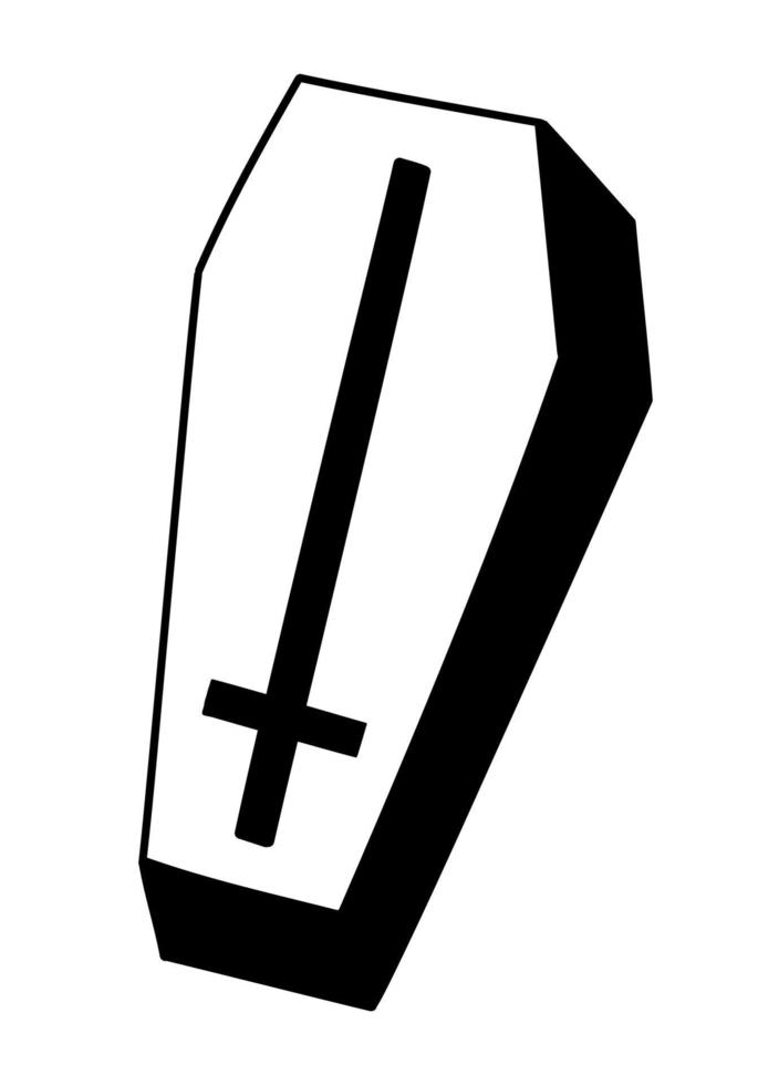 Doodle outline coffin isolated. Hand drawn coffin clip art. Vector spooky halloween illustration