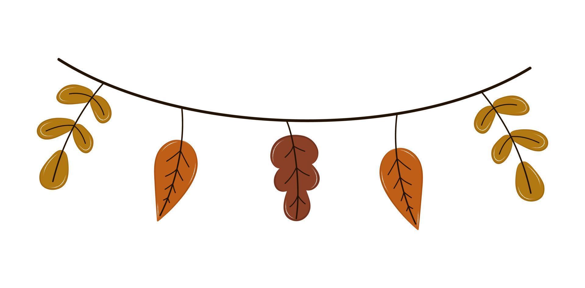 Doodle isolated autumn leaves. Leaf garland hand drawn. Vector fallen leaves, autumn cozy illustration