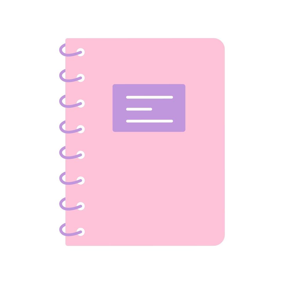 Pink notebook on rings, vector flat illustration on white background