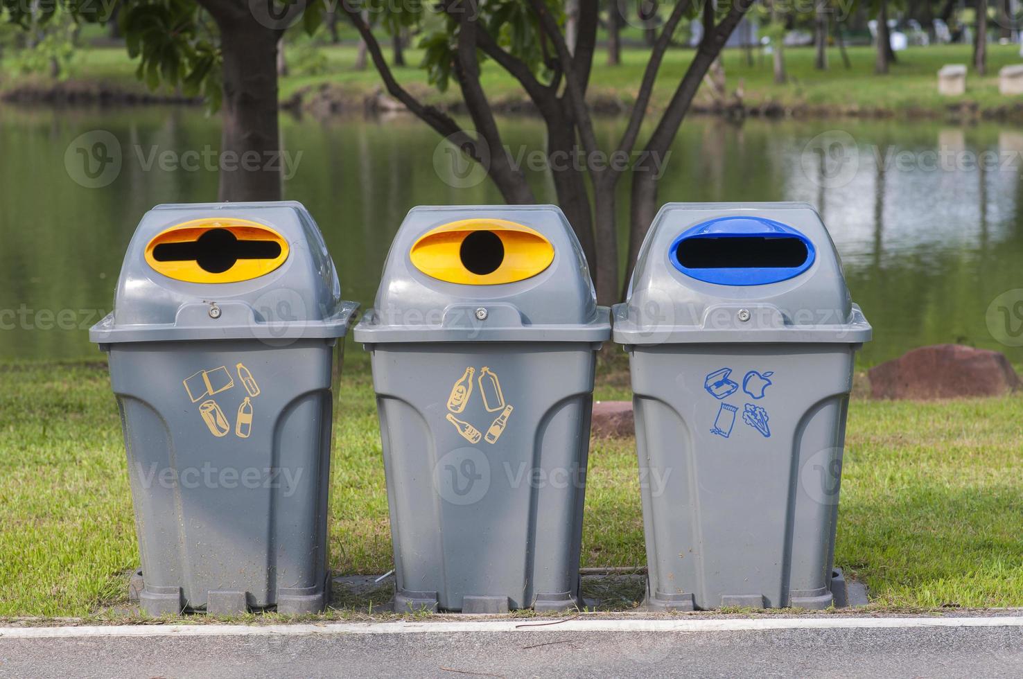 Color trash containers for seperate gabage in park. photo