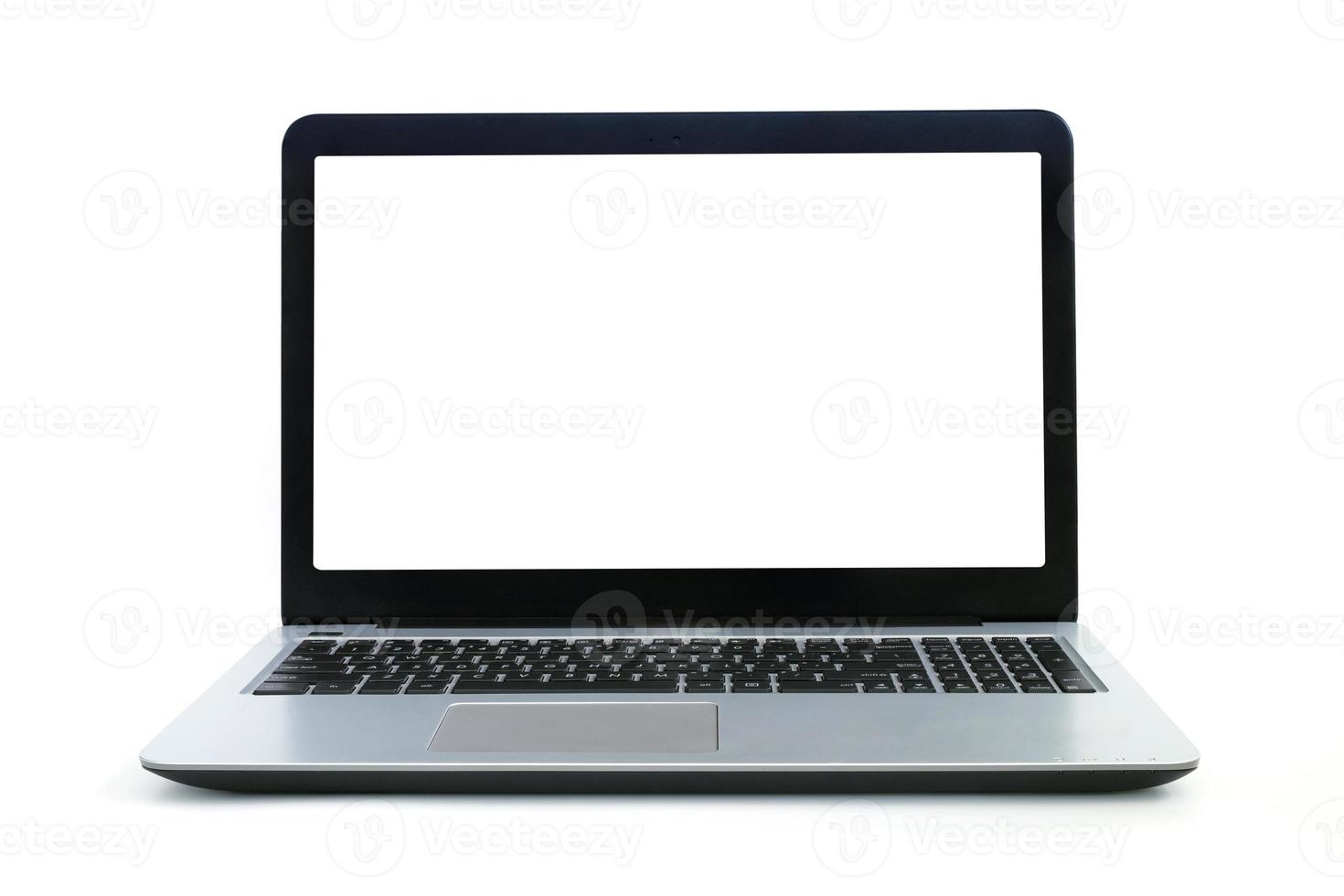 Isolated laptop with blank screen on white background. photo