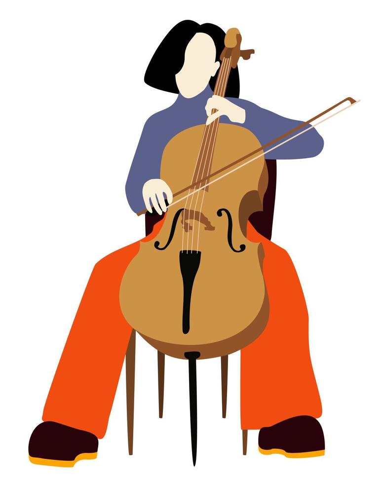 Woman playing violoncello. Vector isolated illustration.