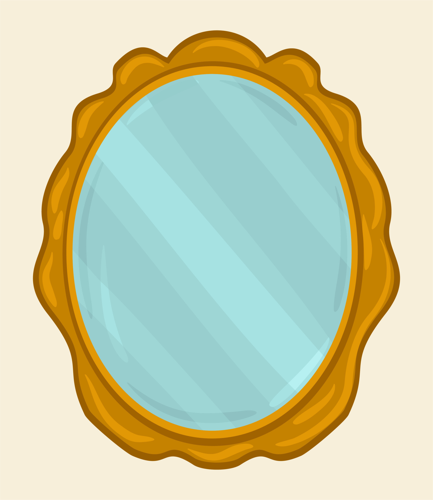 Vector isolated illustration of circle mirror on decorative frame