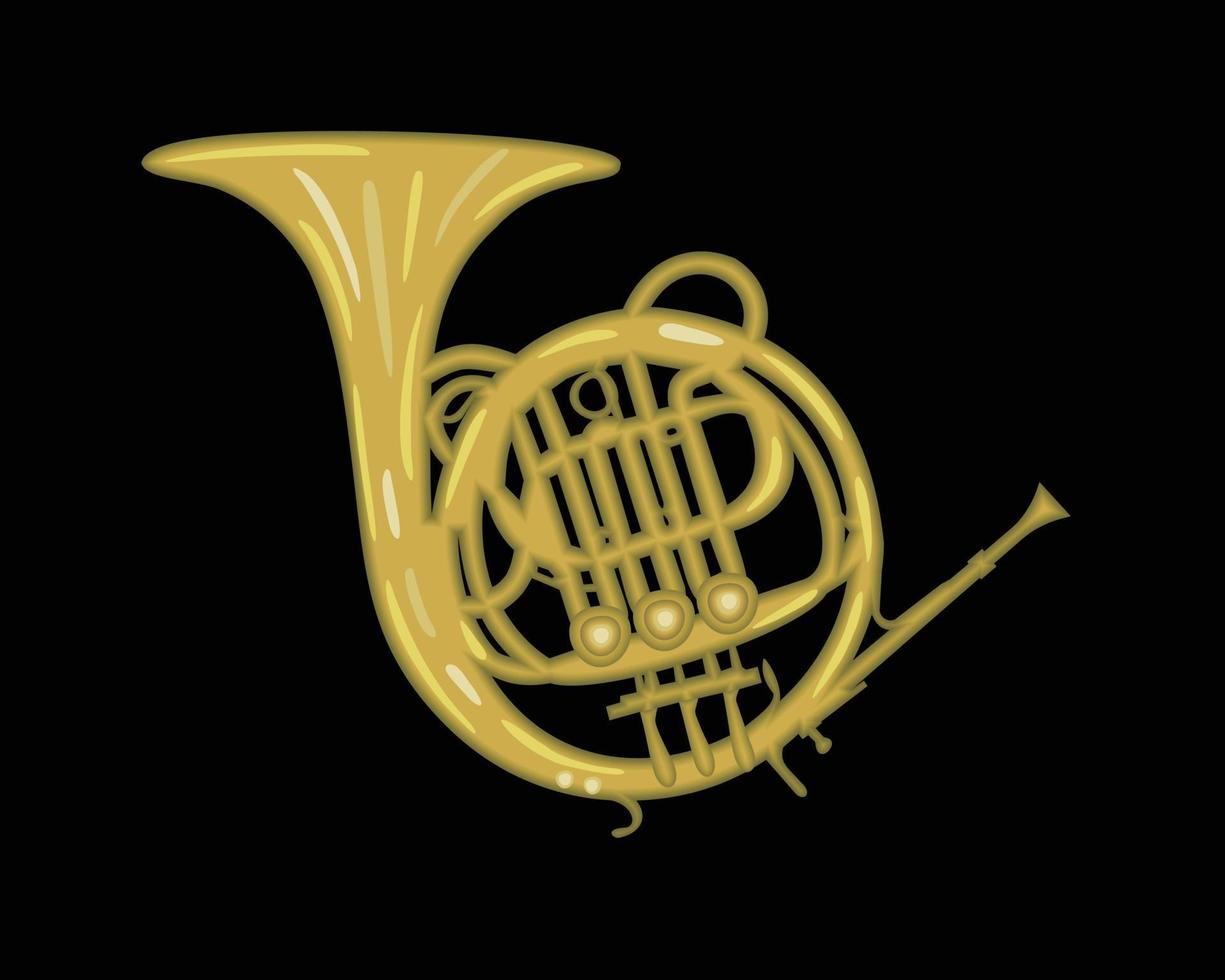 French horn on black background. vector