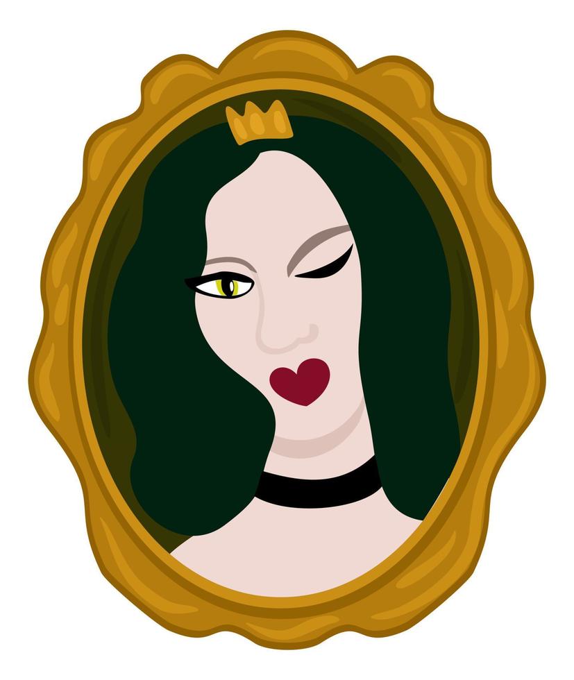 Vector isolated circle frame with woman in a crown.